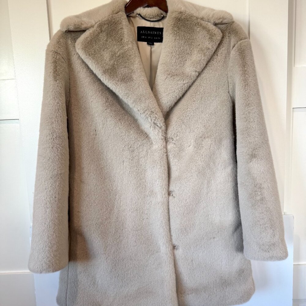 All Saints Amice Faux Fur Jacket in Alpaca White Size 2 - Picture 3 of 5